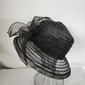 Giovannio New York Sheer Black Bow Hat Round Church Hat Kentucky Derby 6"x 8"